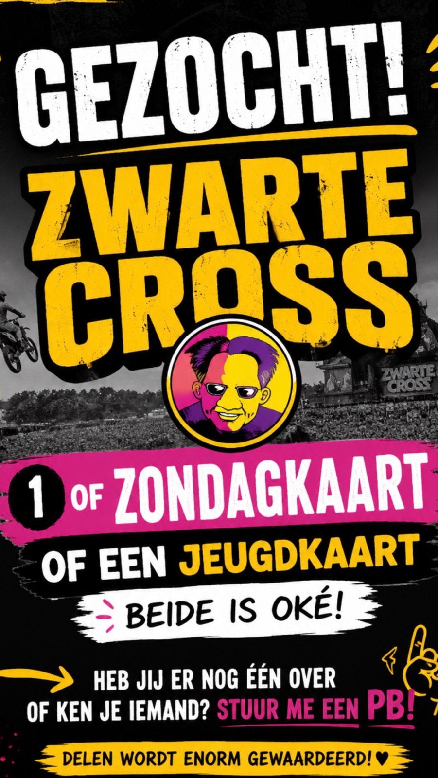 Gezocht zwarte cross, Tickets en Kaartjes, Evenementen en Festivals, Eén persoon