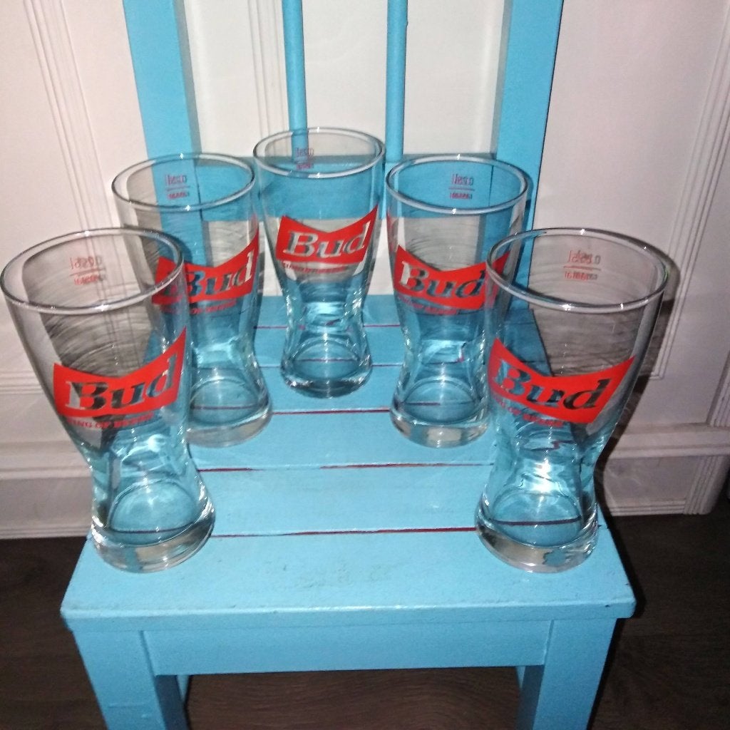 Bierglazen Bud /budweiser 0,25l king of beers 5 stuks, Ophalen, Zo goed als nieuw, Glas of Glazen, Overige merken