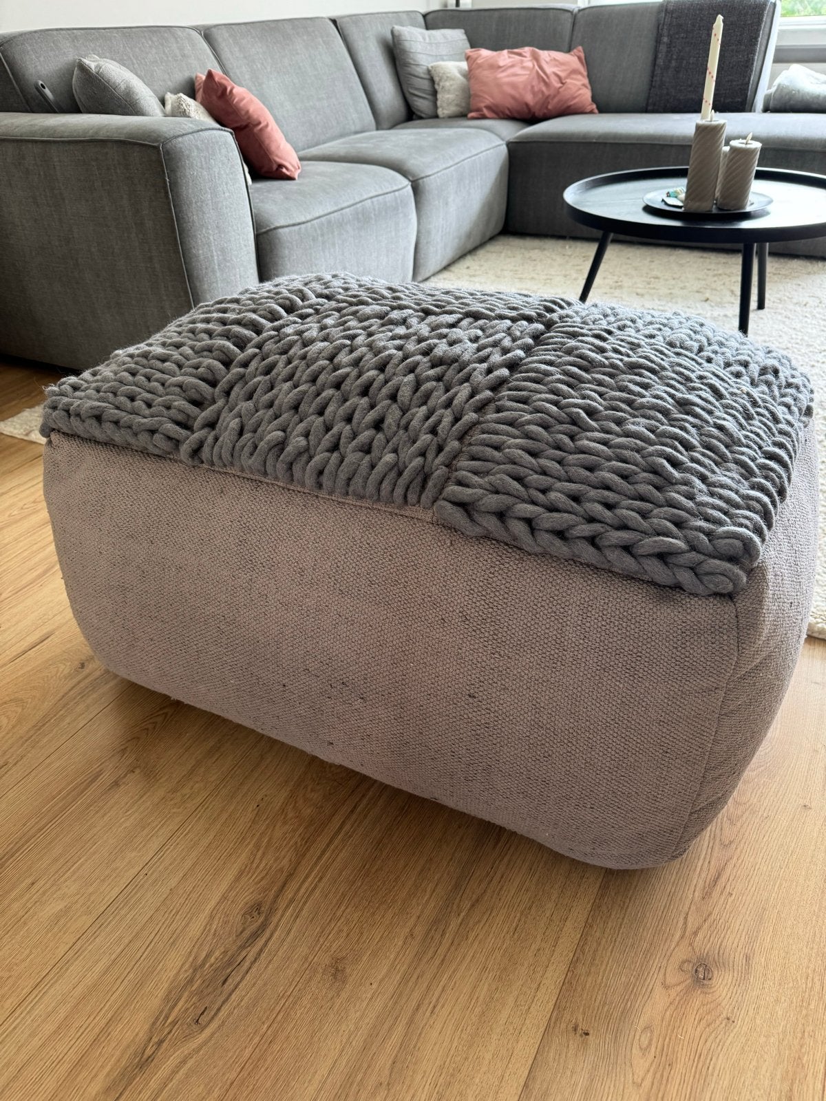 Loods5 Poef - Grijs gebreid - 90x65x55 cm, Ophalen, Gebruikt, 50 tot 75 cm, 75 tot 100 cm