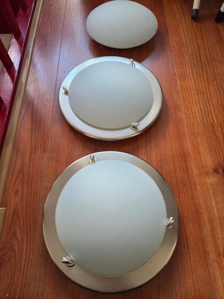 Set van 3 Plafondlampen Ikea - Geborsteld Metaal & Glas, Huis en Inrichting, Ophalen, Gebruikt, Glas, Modern, Klassiek, Minimalistisch