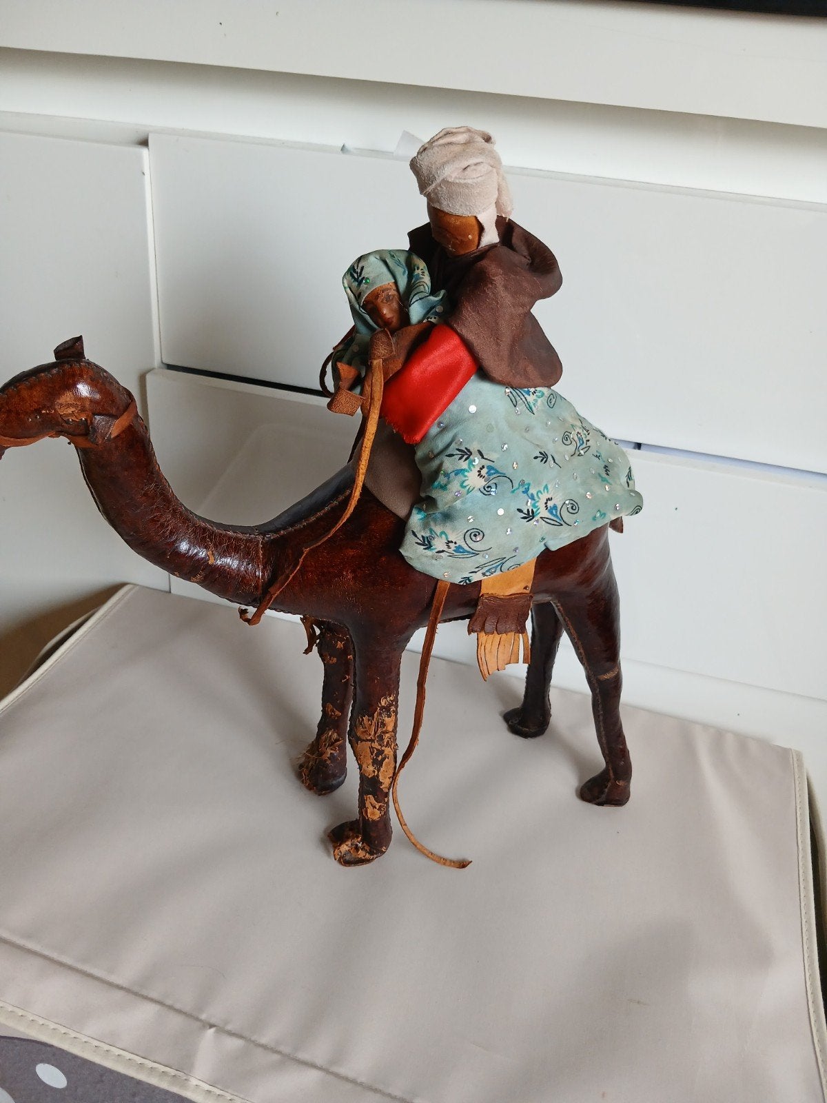 Vintage Lederen Kameel met Berijder - Decoratief Beeld, Verzamelen, Ophalen of Verzenden, Gebruikt