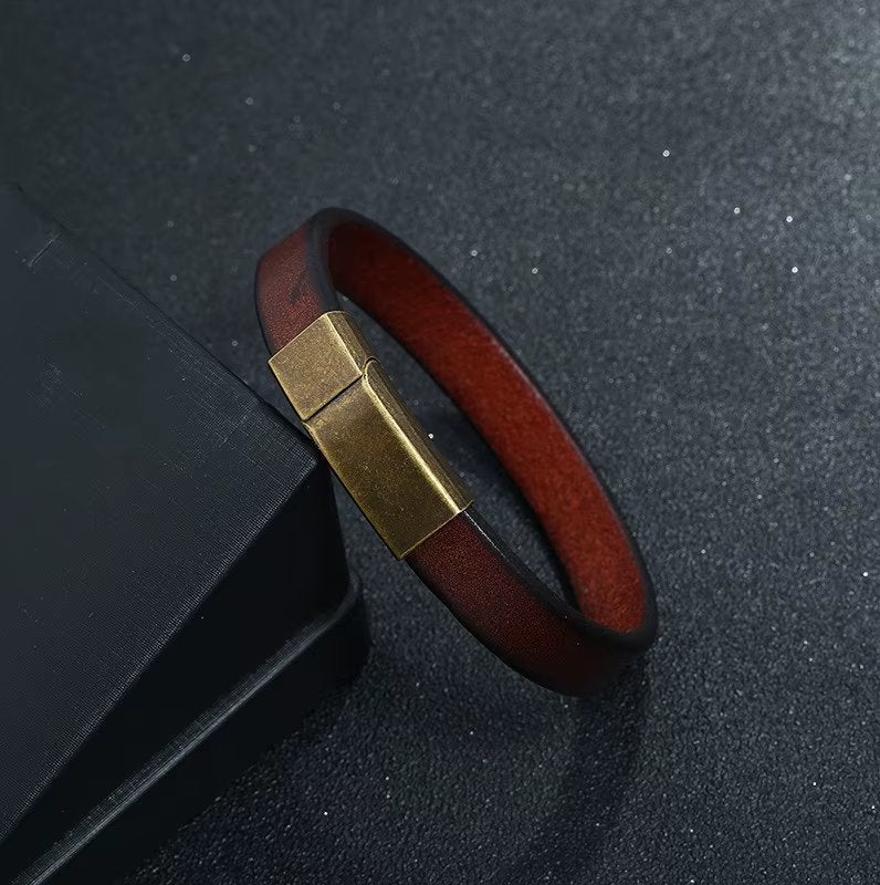Retro Cognac Leren Heren Armband, Verzenden, Nieuw, Bruin, Leer