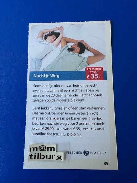 Nachtje Weg 2 personen vanaf €35,- tot 1-1-2027, Twee personen, Kortingsbon, Overige typen