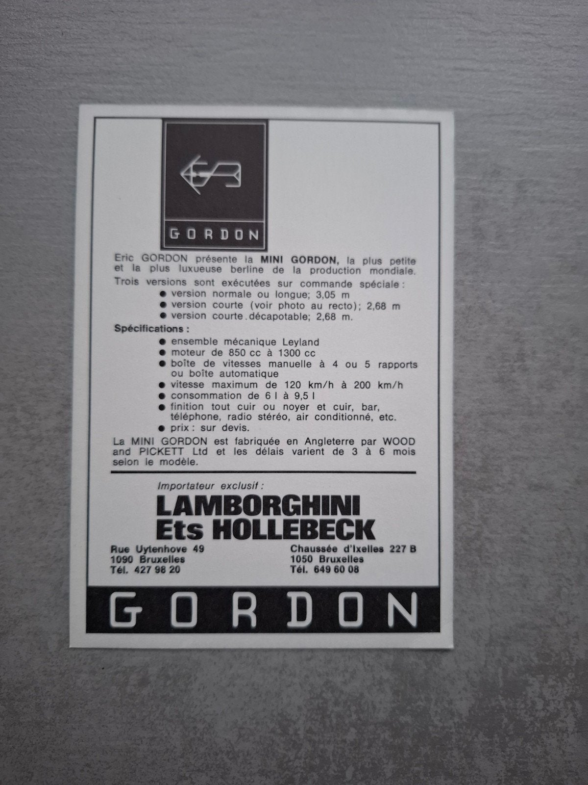 Mini Gordon sheet / kaart, Ophalen of Verzenden