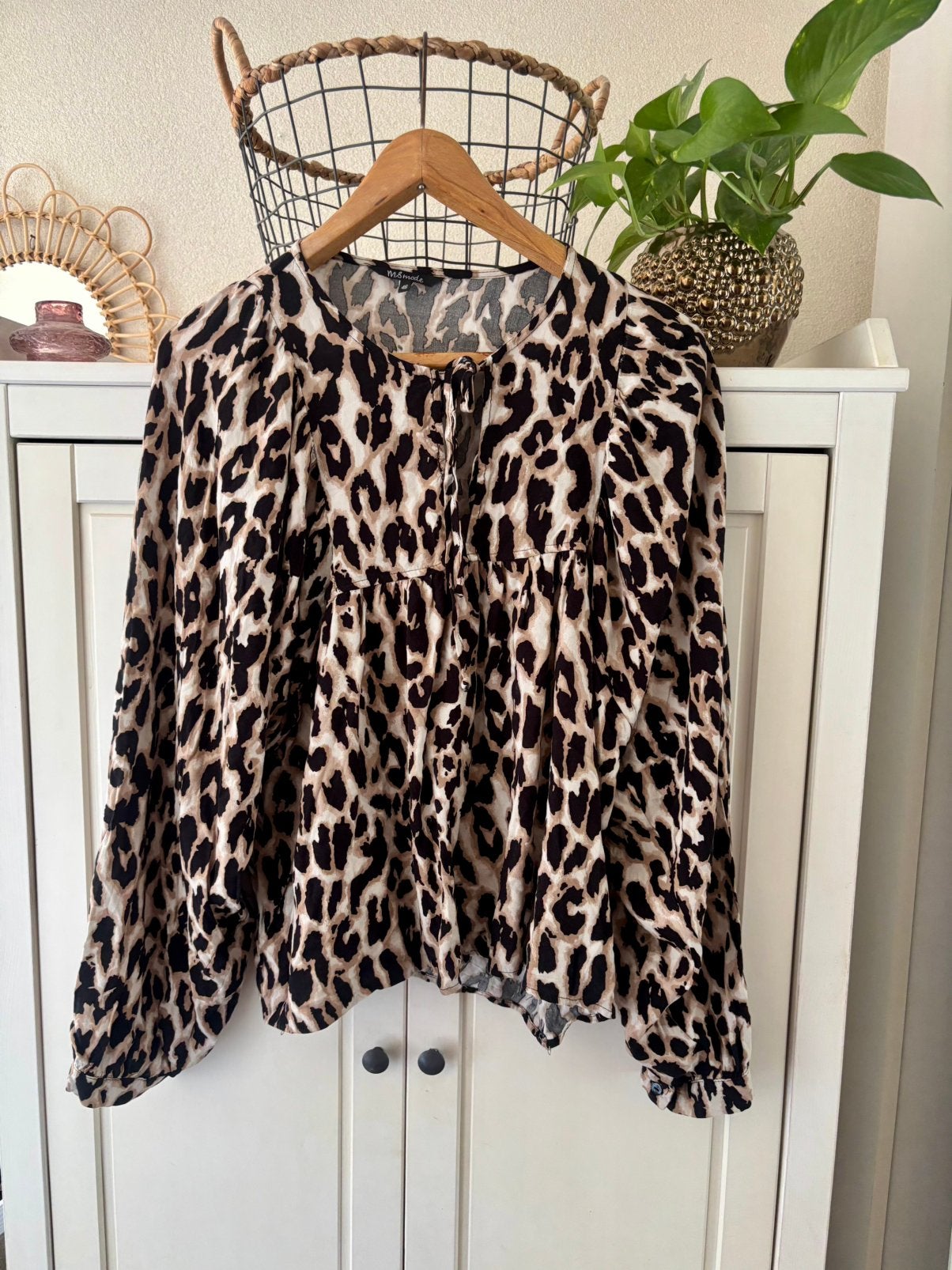MS mode viscose blouse maat 46, Kleding | Dames, Ophalen of Verzenden, Zo goed als nieuw, Maat 46/48 (XL) of groter, Bruin