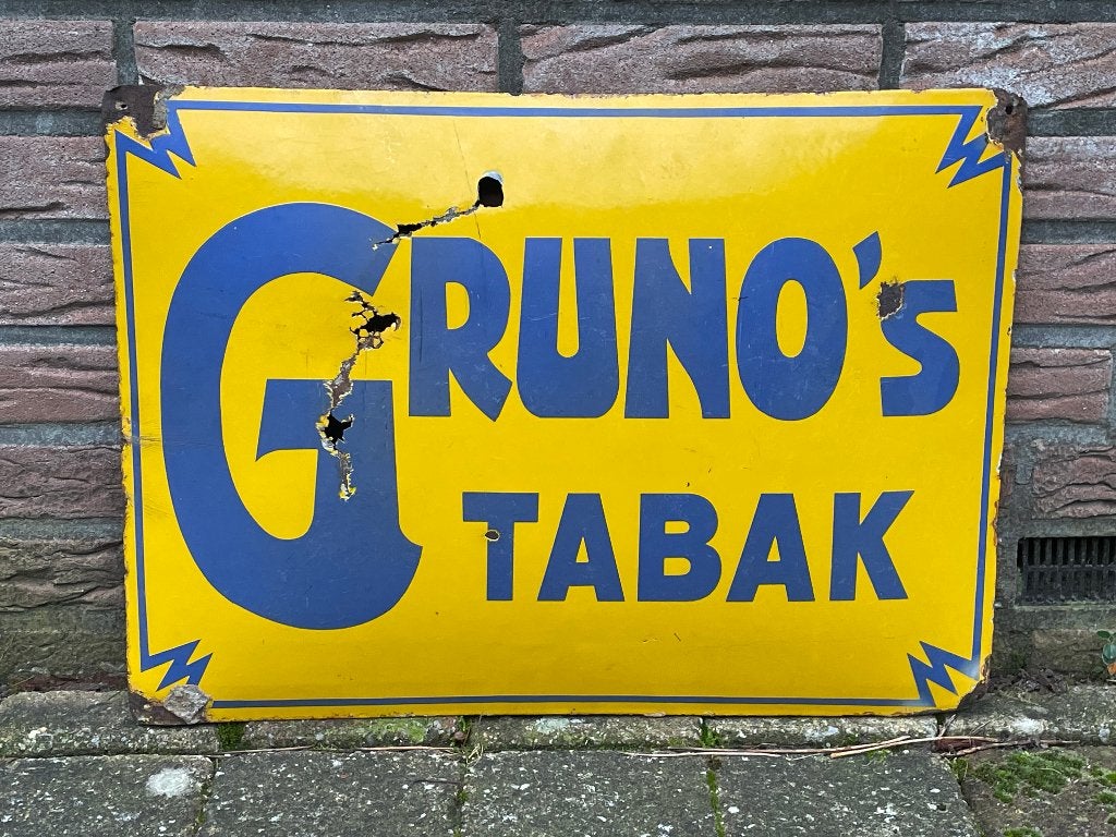 Emaille reclamebord Gruno 's Tabak, Ophalen of Verzenden, Gebruikt, Reclamebord