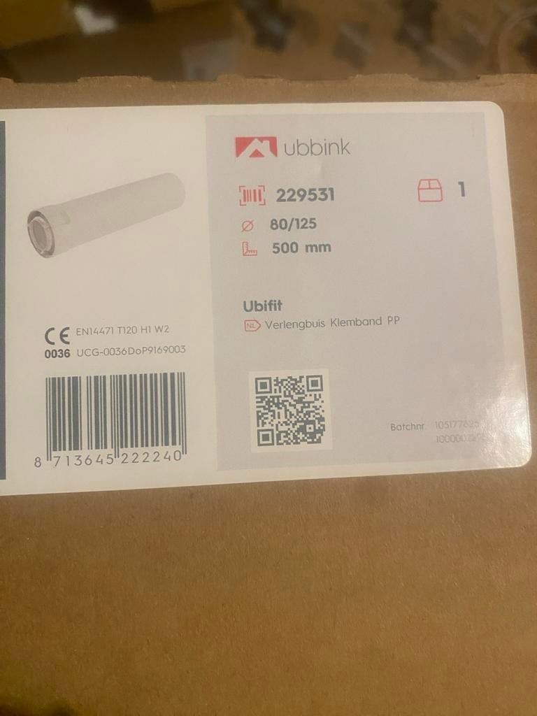 Ubbink UbiFit Verlengbuis Klemband PP 80/125 500mm, Doe-het-zelf en Verbouw, Buizen en Afvoer, Pvc, Nieuw, Ophalen of Verzenden