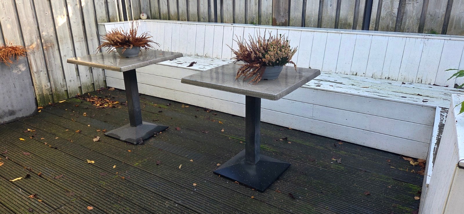 3 stuks vierkante terrastafels met metalen onderstel, Tuin en Terras, Ophalen, Gebruikt, Vierkant, Metaal