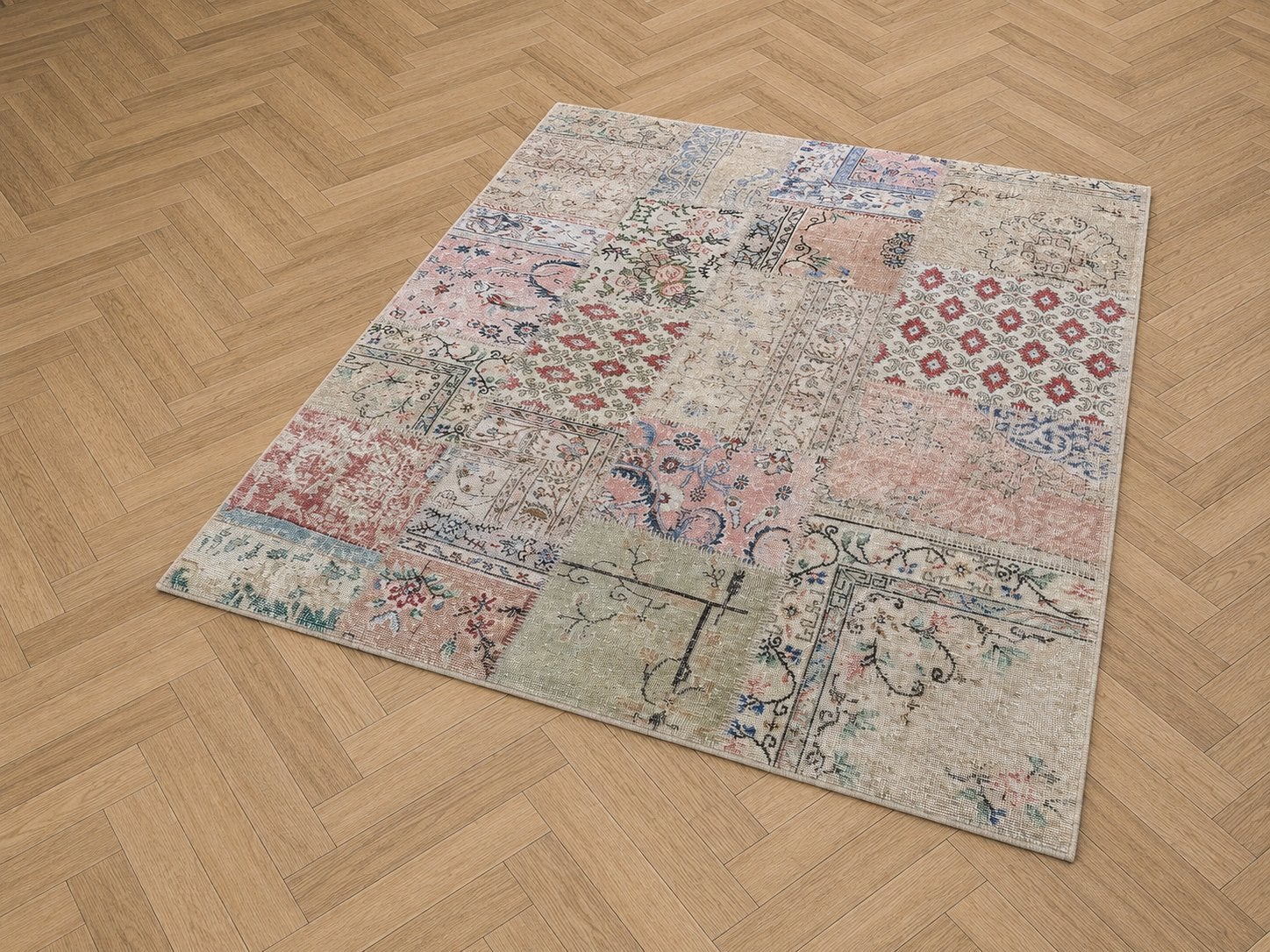 Patchwork Vloerkleed 200x250 cm - Janssens-Orient, Beige, Ophalen of Verzenden, Zo goed als nieuw, 200 cm of meer