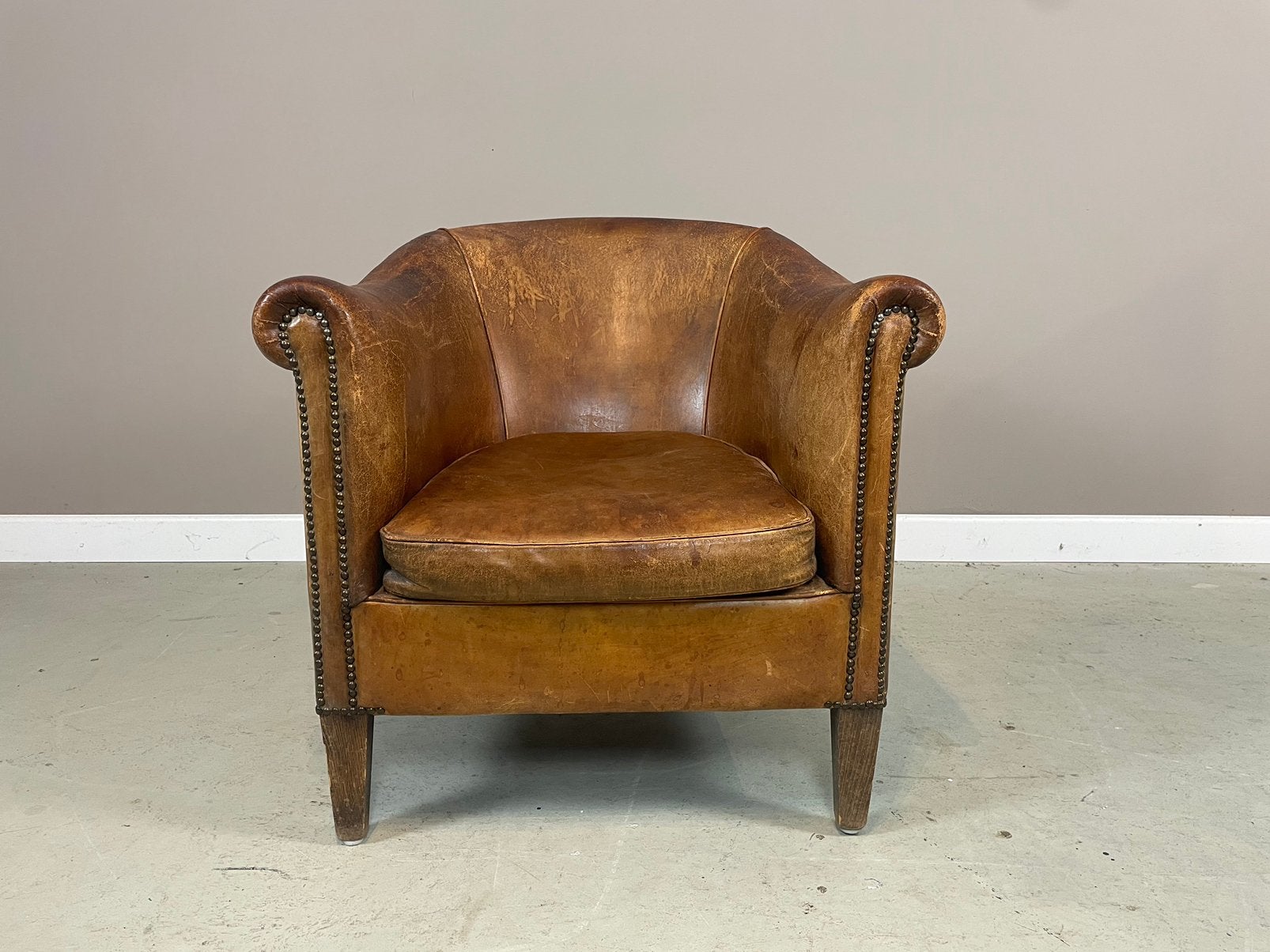 Vintage schapenleren clubfauteuil door Nico van Oorschot, Ophalen, Gebruikt, Leer
