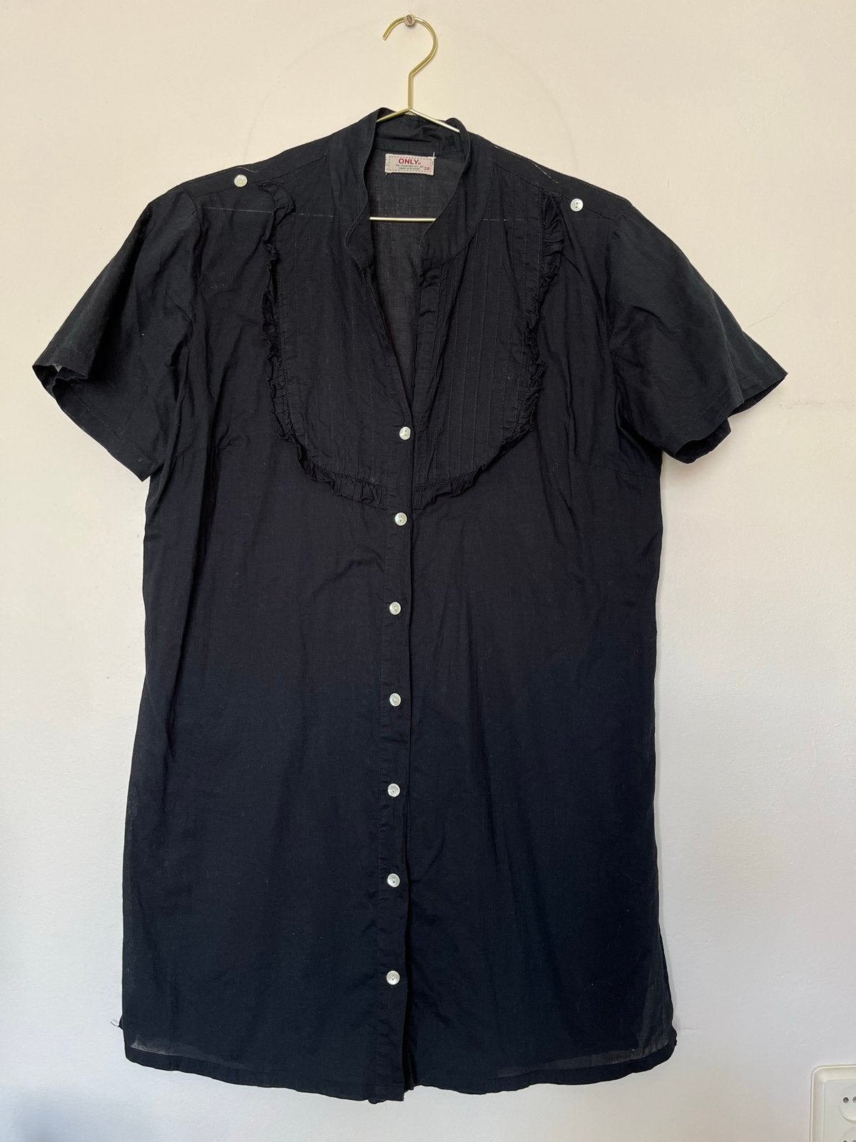 Only 38 zwarte transparante lange blouse tuniek ruche ruffle, Maat 38/40 (M), Only, Zwart, Ophalen of Verzenden