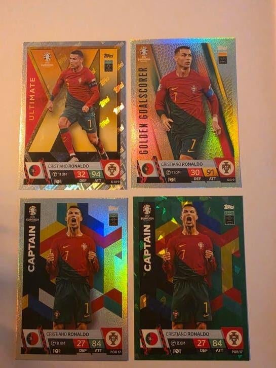 4x Cristiano Ronaldo Topps Match Attax EURO 2024, Ophalen of Verzenden, Zo goed als nieuw, Buitenlandse clubs, Spelerskaart