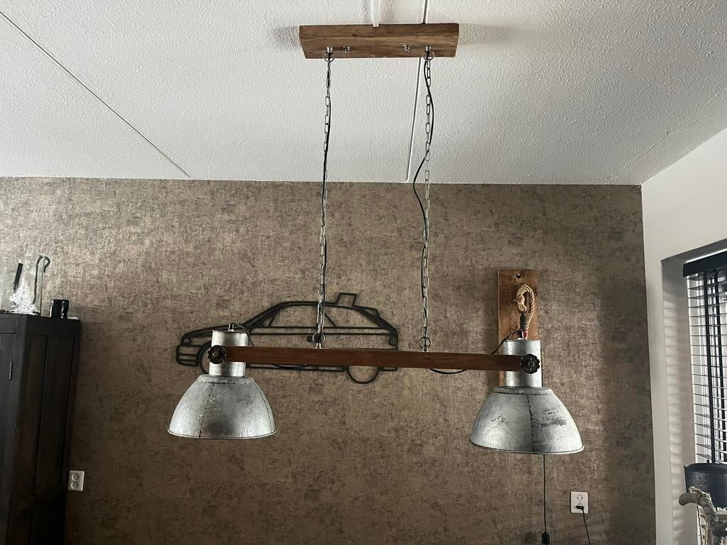 Stoere industriële/ landelijke hanglamp, Huis en Inrichting, Lampen | Hanglampen, Ophalen of Verzenden, Zo goed als nieuw, Minder dan 50 cm