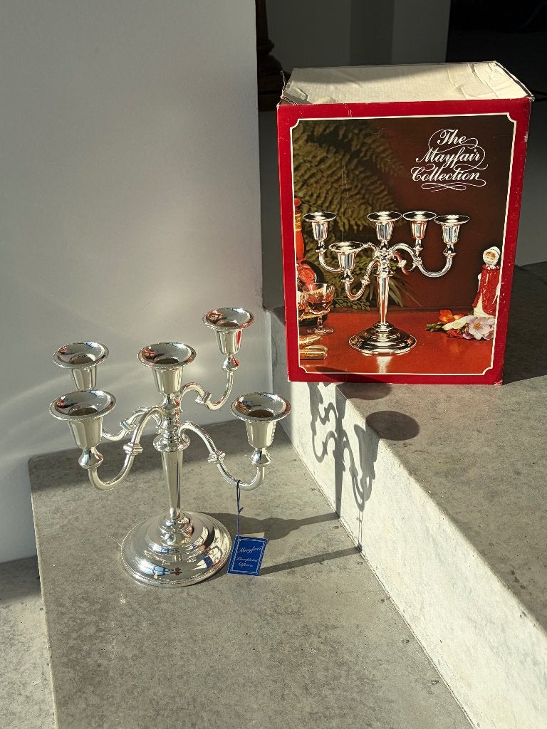 Prachtige 5-armige Verzilverde Kandelaar-Mayfair Collection, Ophalen of Verzenden, Zilver