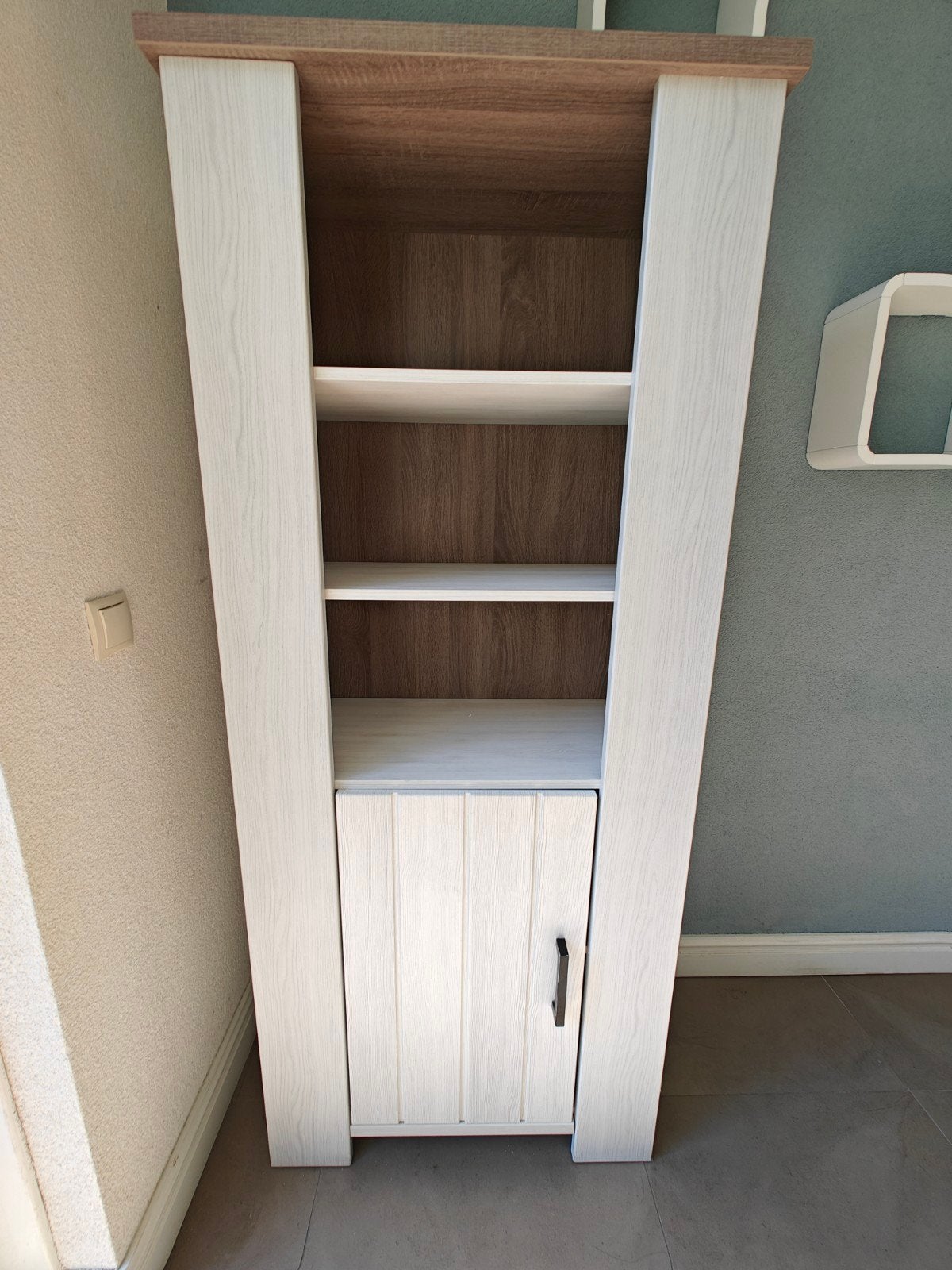 Kast met planken en deurtje - wit/hout, Ophalen, Met deur(en), 50 tot 100 cm, Zo goed als nieuw