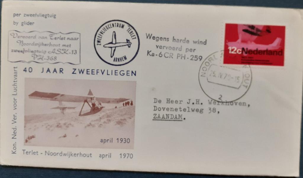 Luchtpost Nederland 40 jaar Zweefvliegen-, Ophalen of Verzenden, Envelop