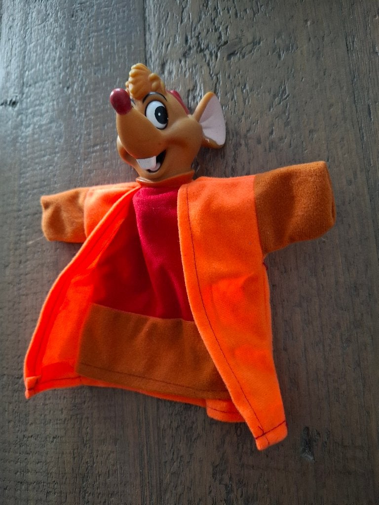 AH Disney - Gus Gus Handpop - Assepoester, Ophalen of Verzenden, Assepoester of Belle, Zo goed als nieuw, Beeldje of Figuurtje
