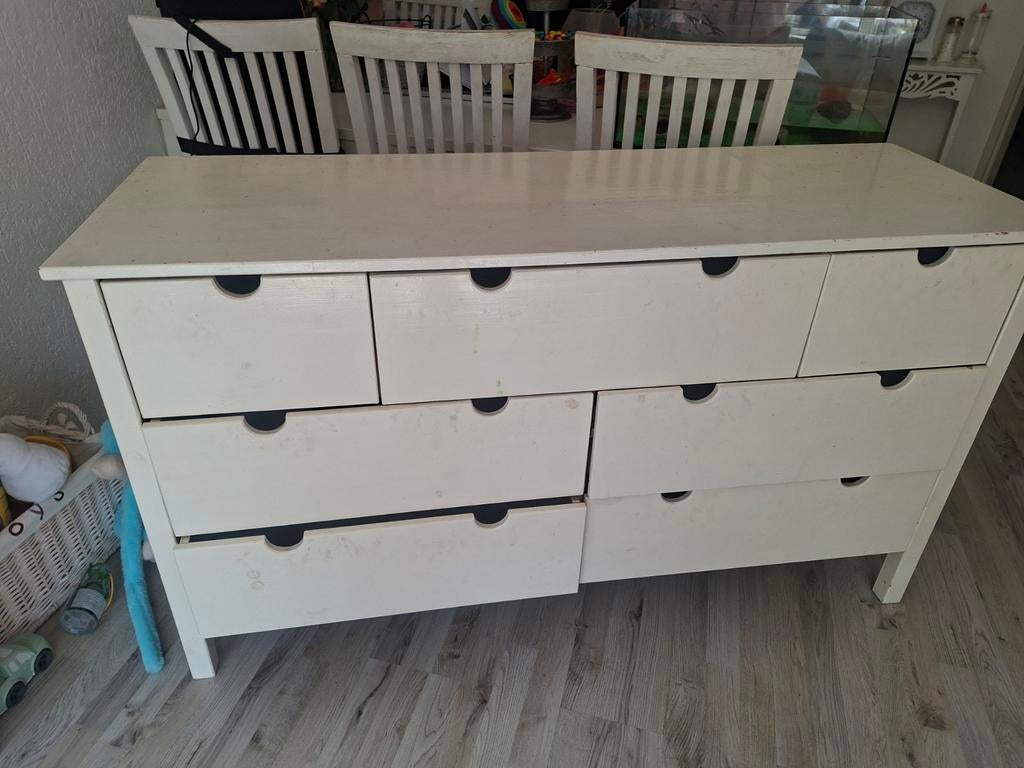 Witte ladekast met 7 laden - Gebruikt, Ophalen, Gebruikt, 100 tot 150 cm, 5 laden of meer