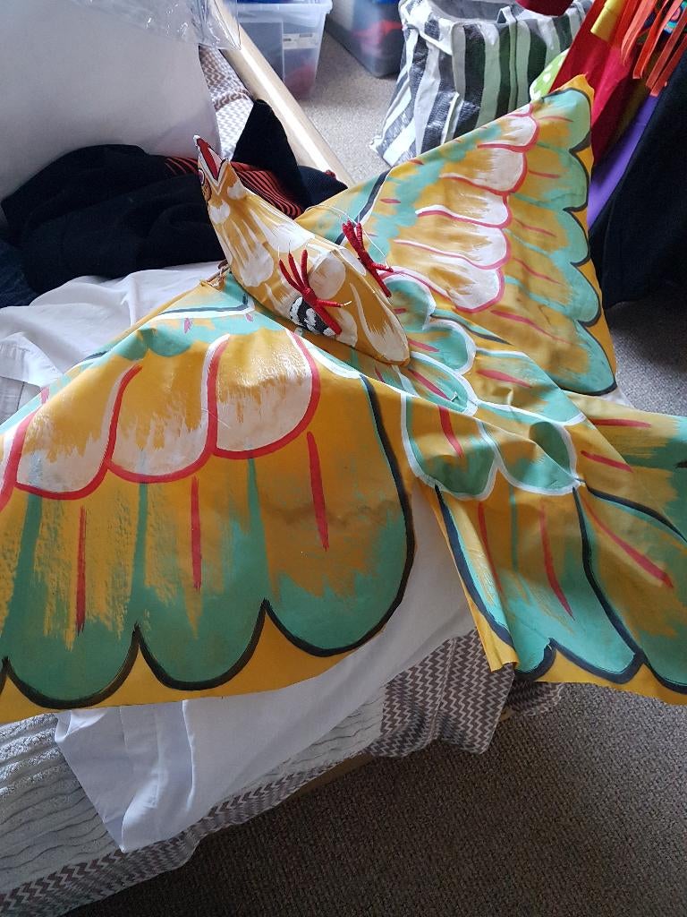 oude aziatische drachen vogel 1 lijner (vlieger), Sport en Fitness, Vliegeren, Ophalen of Verzenden, Zo goed als nieuw, Eenlijns