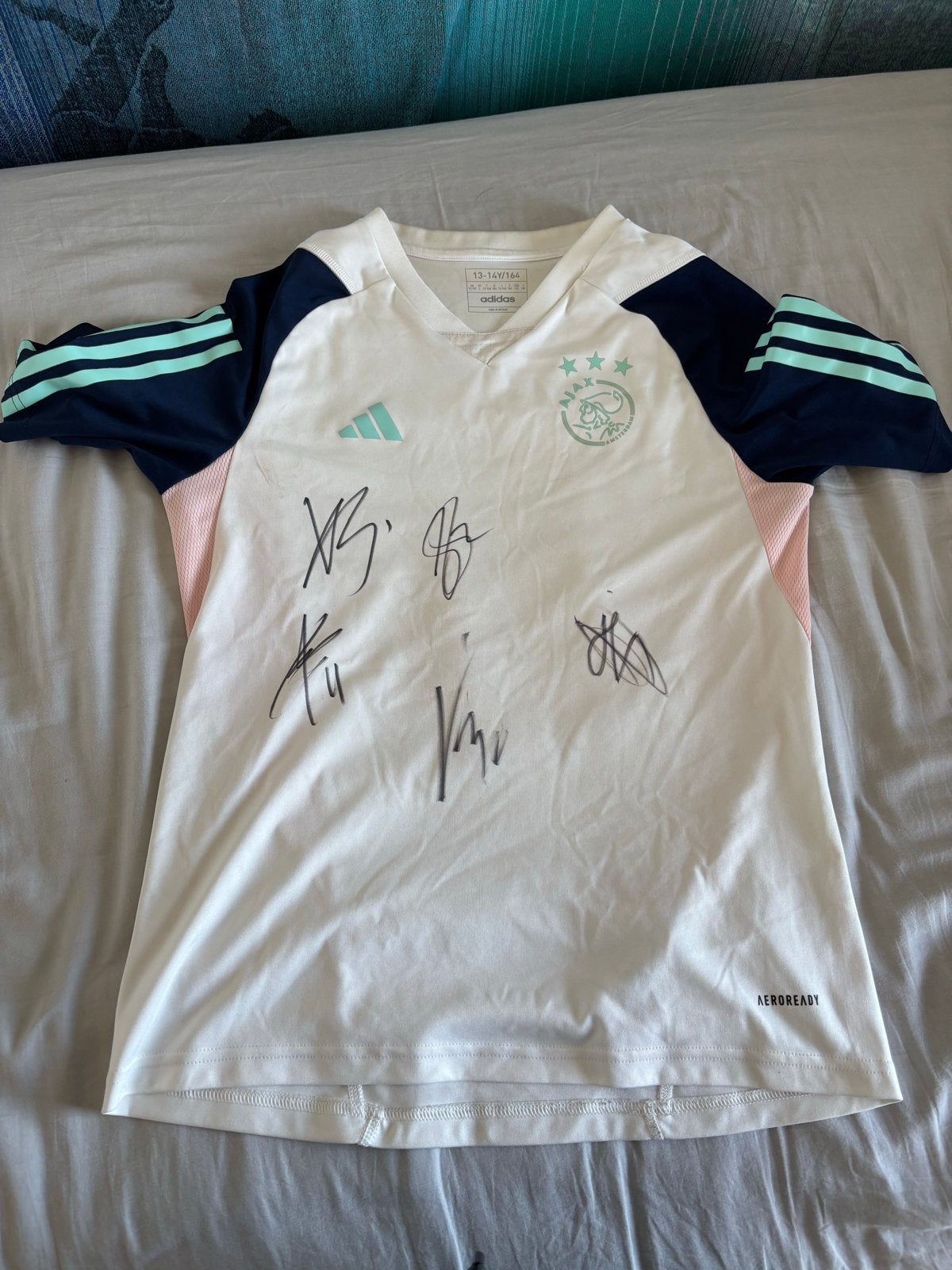 Gesigneerd Ajax Thuisshirt - Maat 13-14Y/164, Ophalen, Zo goed als nieuw, Overige maten, Wit