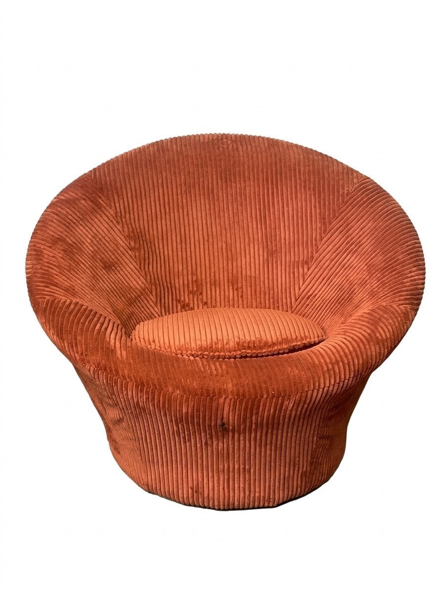 Artifort ‘mushroom’ fauteuil nieuw gestoffeerd oranje bruin, ., Vintage, 75 tot 100 cm, Ophalen of Verzenden