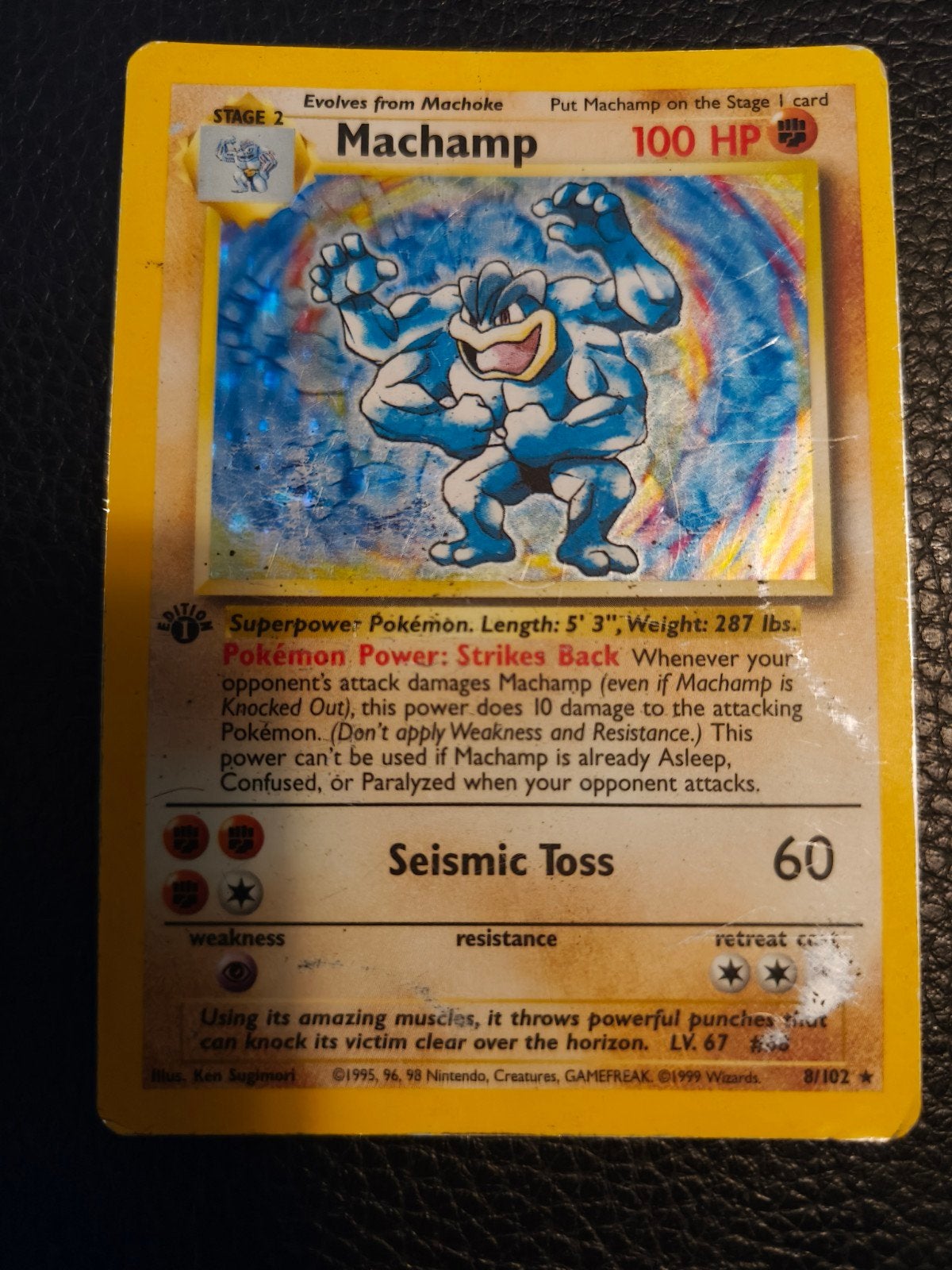 Machamp Holo Pokémon Kaart (1999) - Base Set 8/102, Ophalen of Verzenden, Gebruikt, Losse kaart, Foil