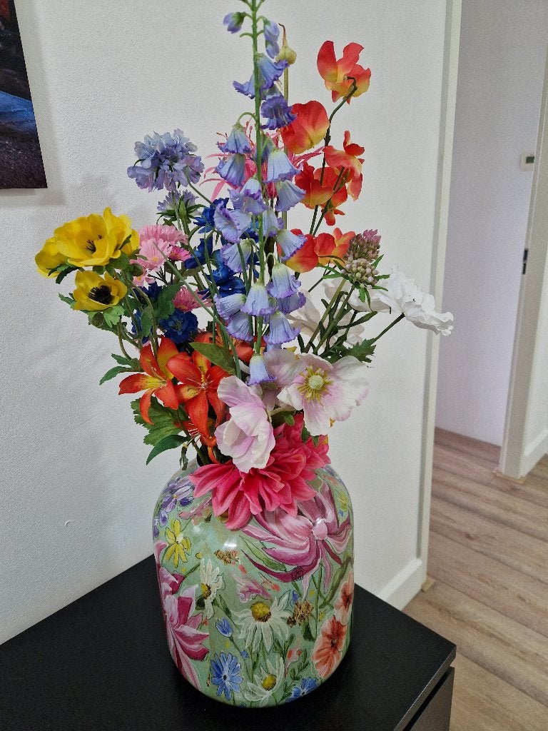 Vaas met kunstbloemen, Ophalen, Zo goed als nieuw, Boeket, Meerkleurig