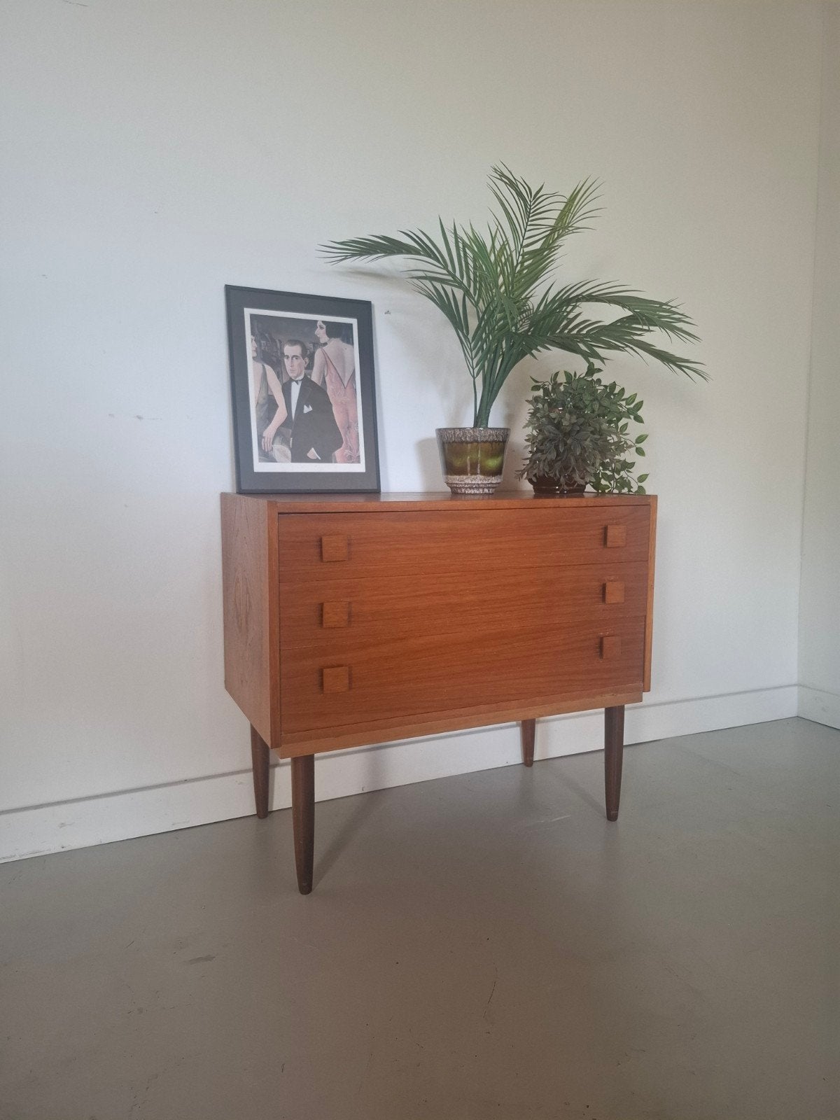 vintage ladekast Mid-Century design teak ladekast, Teakhout, Minder dan 100 cm, 25 tot 50 cm, 50 tot 100 cm