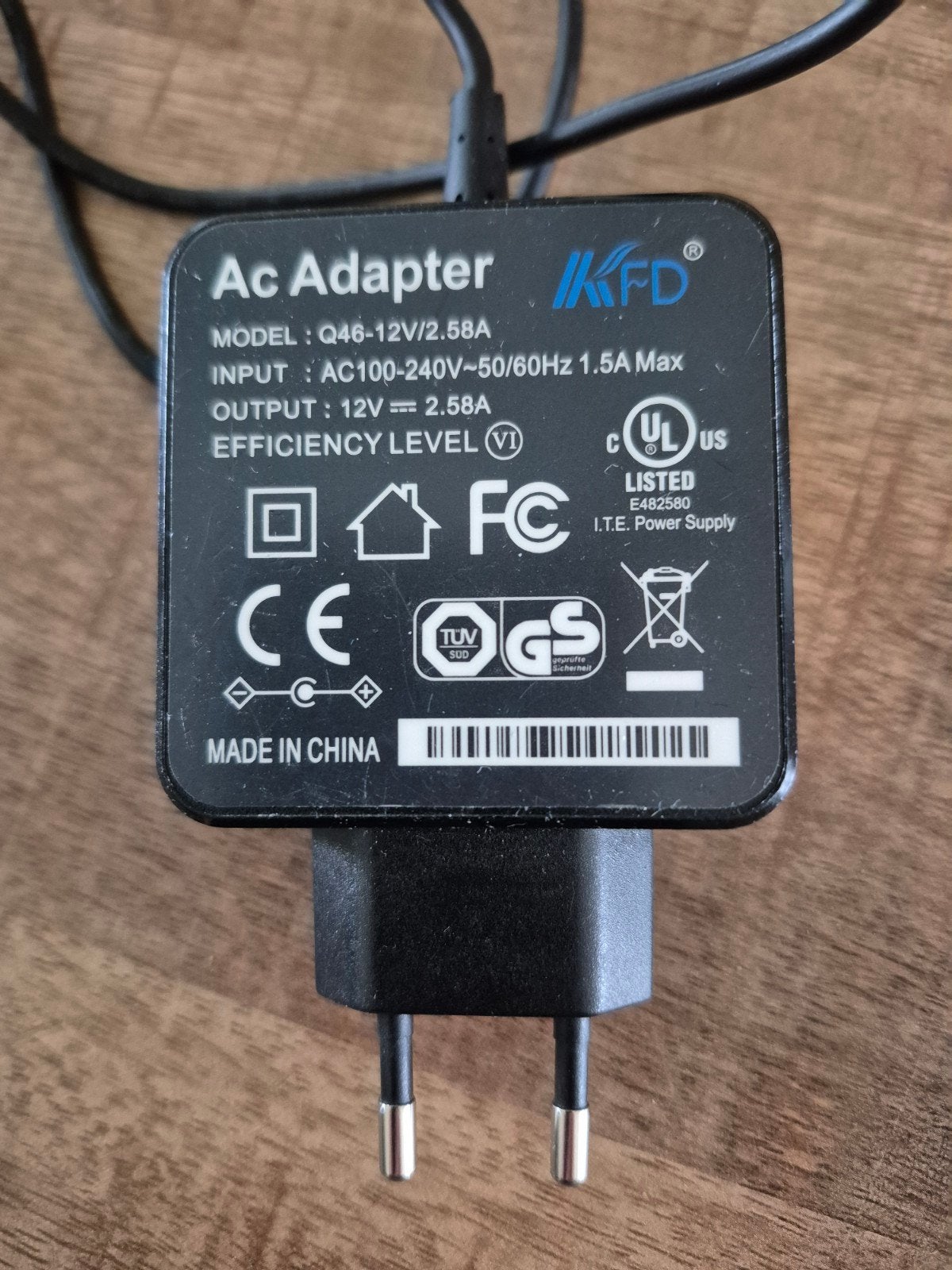 KFD AC Adapter Q46-12V/2.58A - 12V 2.58A Voeding, Ophalen of Verzenden, Gebruikt