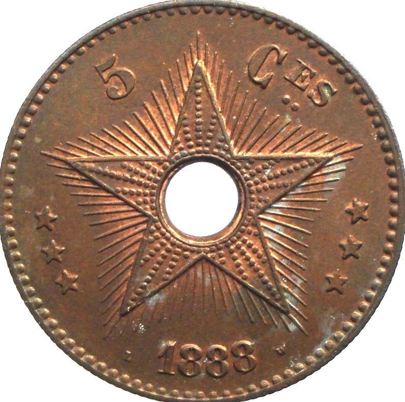 Kongo-Vrijstaat 5 centimes 1888 (UNC), Postzegels en Munten, Munten | Afrika, Ophalen of Verzenden, Overige landen, Losse munt