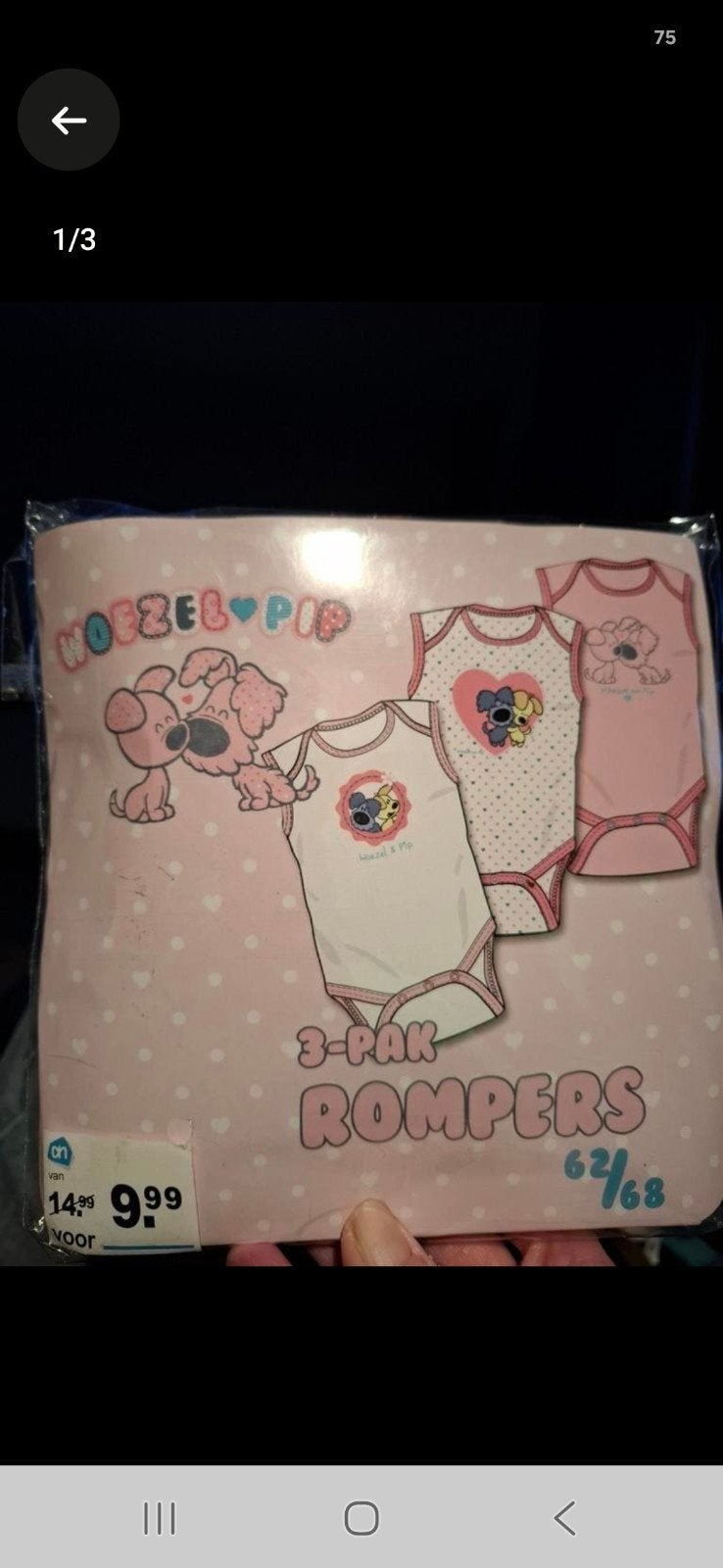Woezel en Pip rompertjes,  nieuw in de verpakking., Kinderen en Baby's, Jongetje of Meisje, Wit, Dekbedovertrek, Nieuw