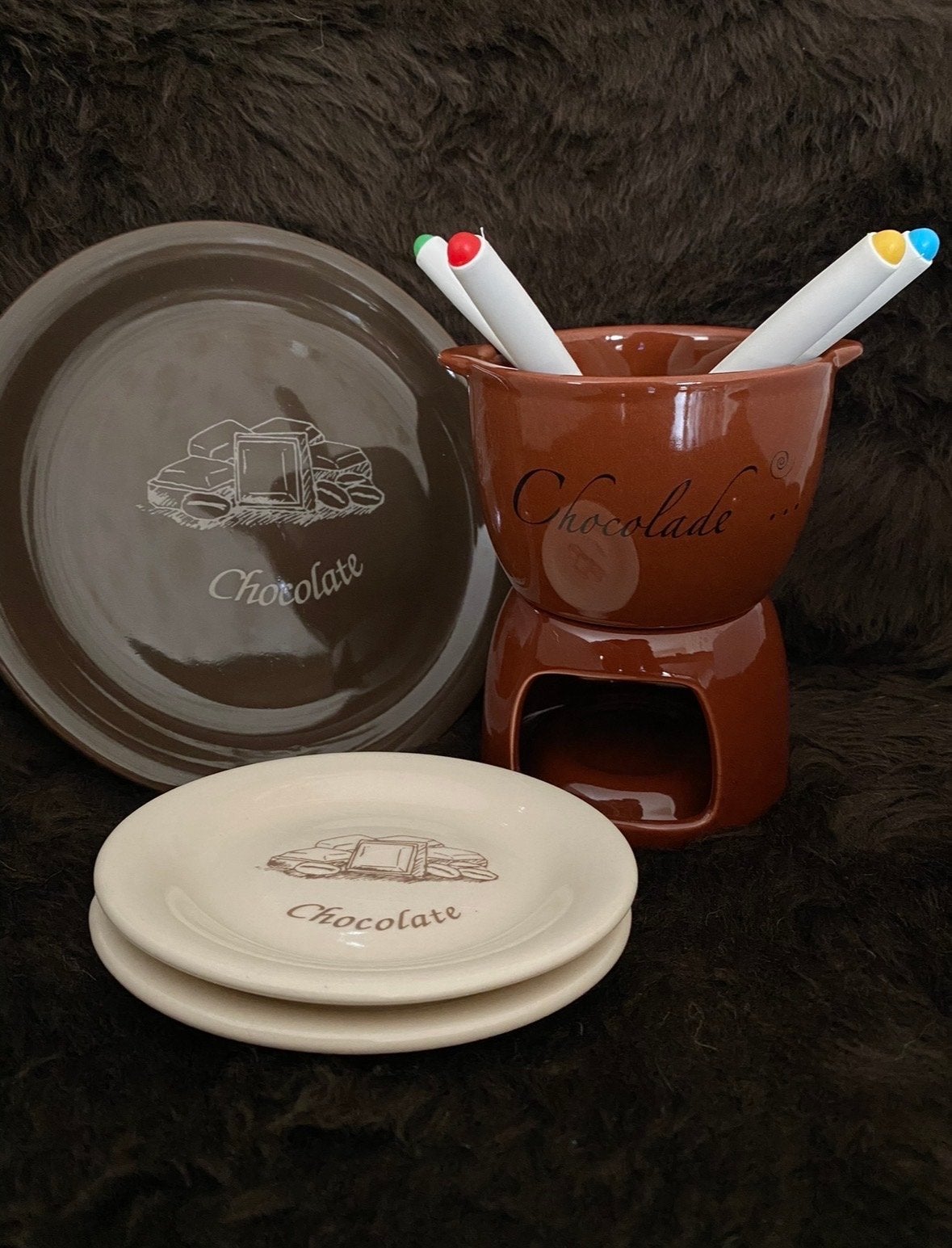 Chocoladefondue set met bordjes, Ophalen of Verzenden, Nieuw