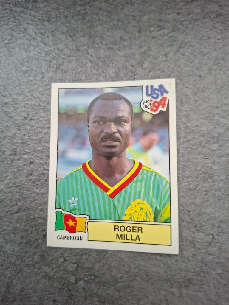 Panini sticker WK USA 94. Speler Roger Milla Kameroen., Verzenden, Zo goed als nieuw, Sticker
