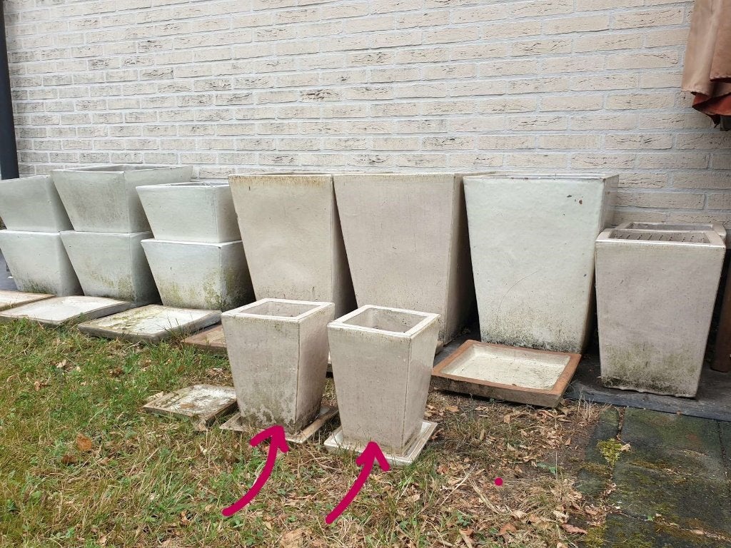 2x Small geglazuurde vorstbestendige bloempot + schal, Ophalen, Rond, Nieuw, Tuin