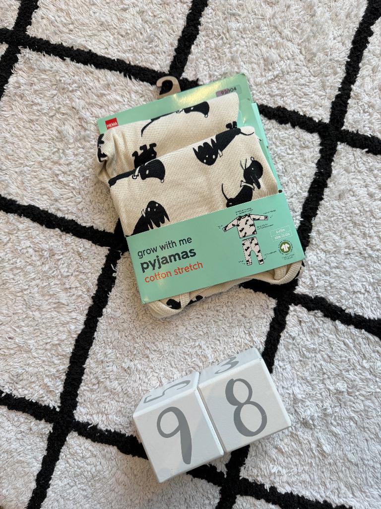 Nieuw wit zwart Hema meegroei pyjama 92 98 104 (2-4y) Takkie, Kinderen en Baby's, Kinderkleding | Maat 92, Nacht- of Onderkleding