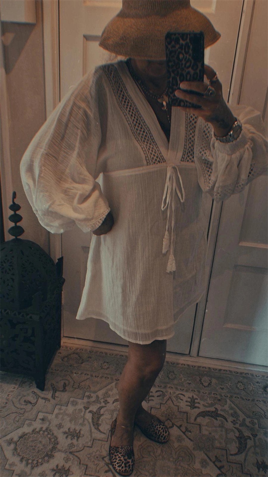 IbizaMode Boho Tuniek Jurkje met Pofmouwtjes - Wit, Maat 38/40 (M), Wit, Ophalen of Verzenden, Zo goed als nieuw