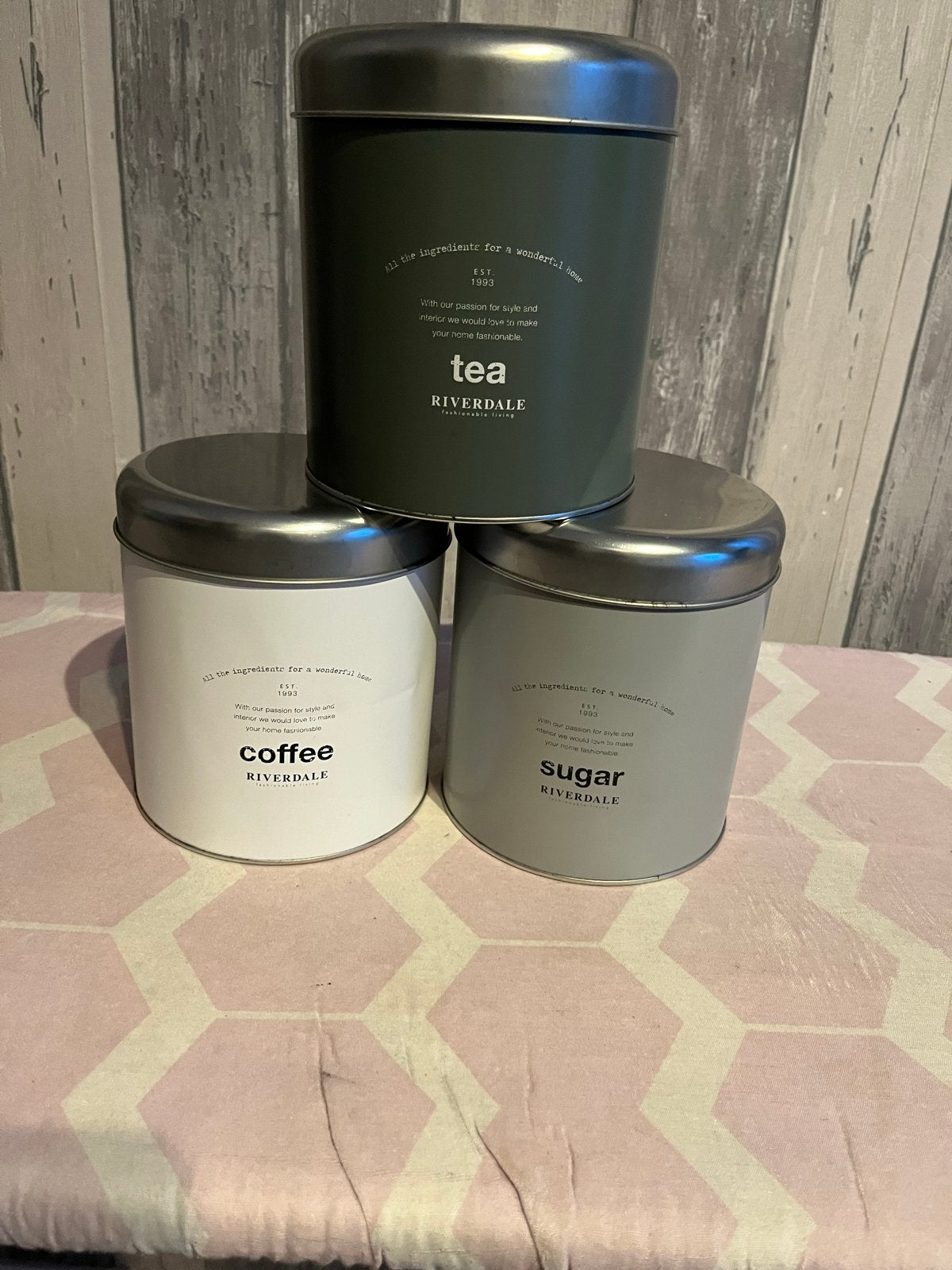Riverdale Voorraadpotten Set - Koffie, Thee, Suiker, Gebruikt, Ophalen of Verzenden, Voorraadpot, Metaal