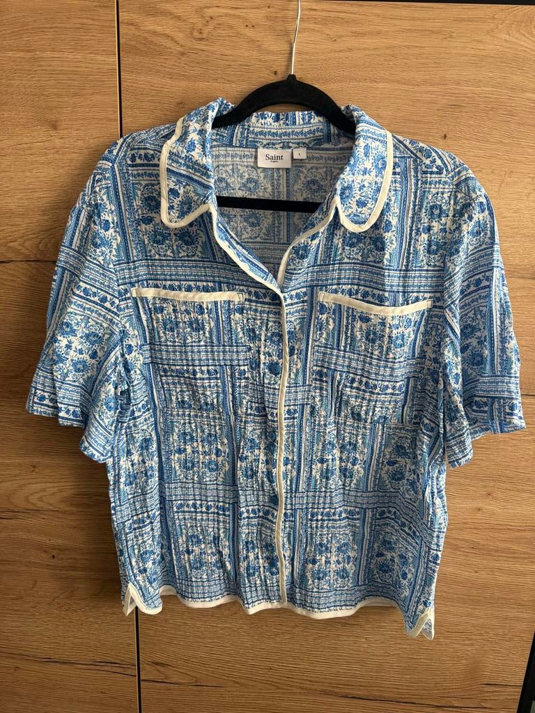 Saint Tropez blouse blauw wit motief maat L, Ophalen of Verzenden, Zo goed als nieuw, Maat 42/44 (L), Blauw