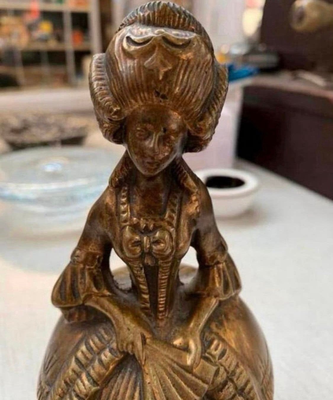 Bel antieke bronzen koper barok tafelbel, dame Hemony Bell,, Antiek en Kunst, Ophalen of Verzenden