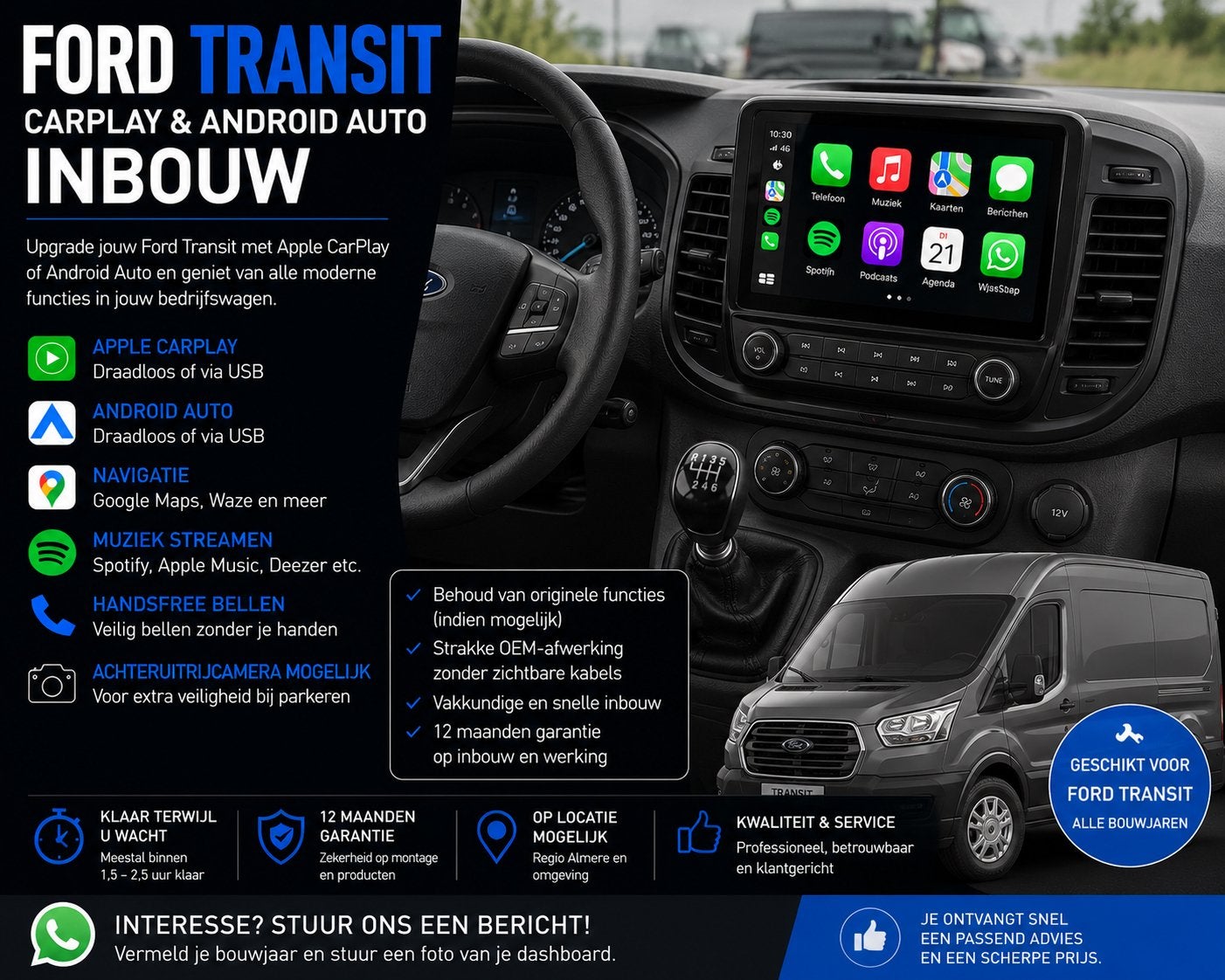 Ford Transit CarPlay & Android Auto Inbouw, Ophalen, Nieuw