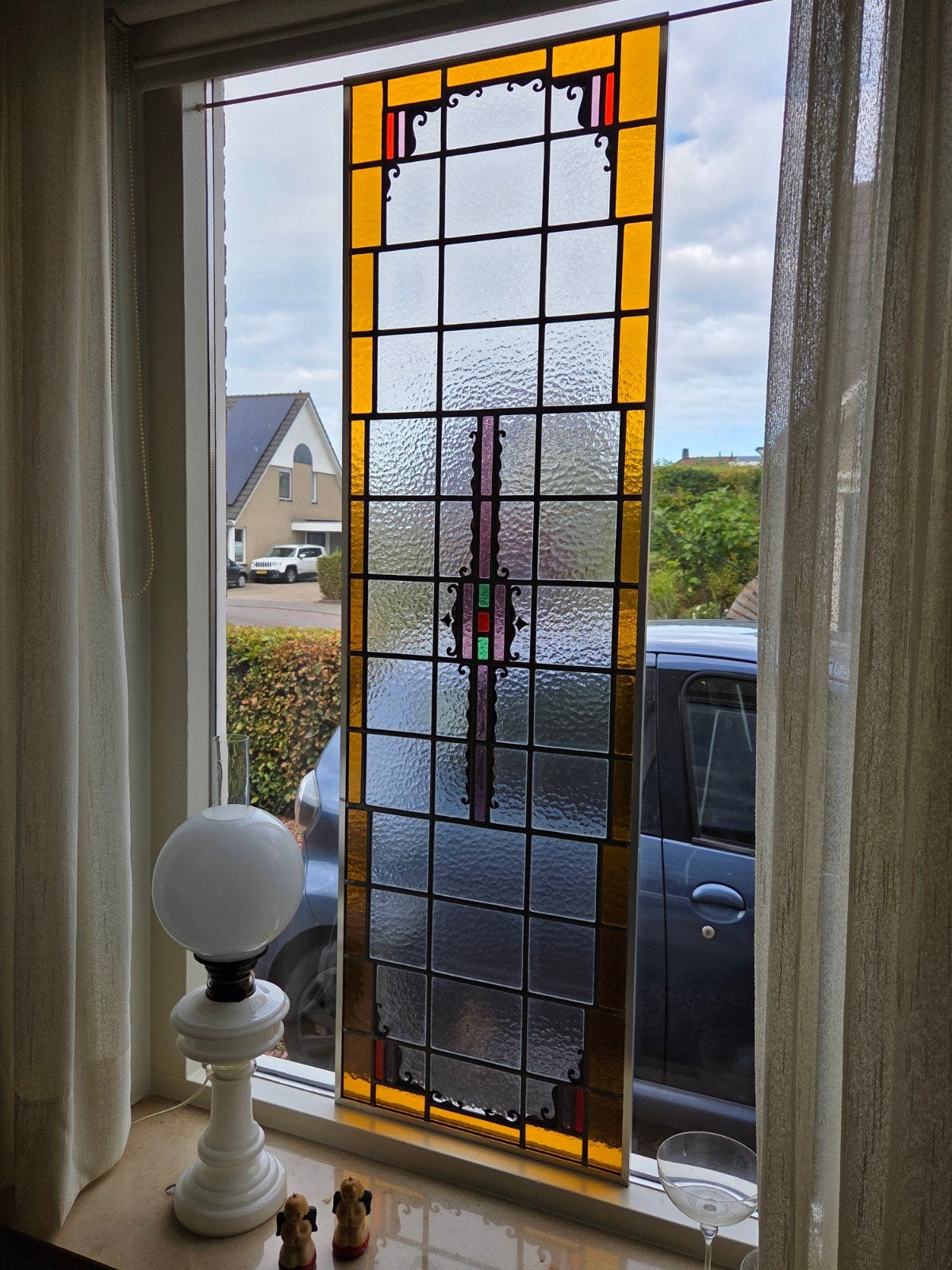 Mooi stevig stuk glas- in lood in frame, Ophalen, Minder dan 80 cm, Minder dan 80 cm, Nvt