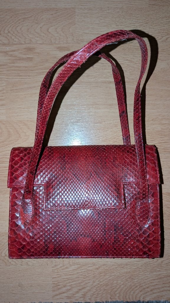Vintage Handtas - Slangenleer - Handgemaakt, Ophalen, Zo goed als nieuw, Rood, Handtas