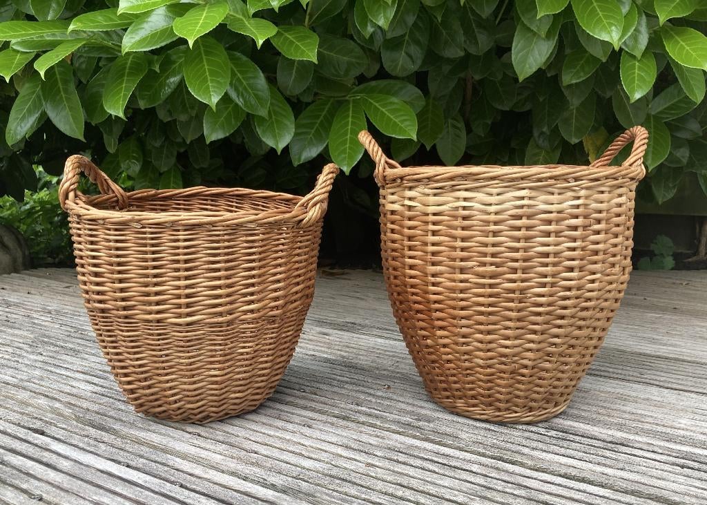 Vintage rieten manden, Ophalen of Verzenden, Zo goed als nieuw, Rond, Riet