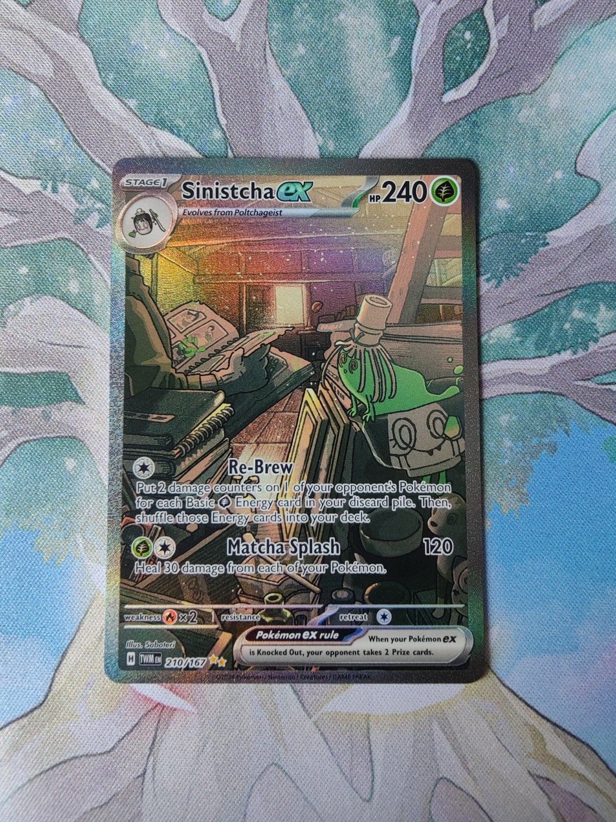 Pokemon twilight masquerade sinistcha ex illustration 210, Ophalen of Verzenden, Nieuw, Losse kaart, Foil
