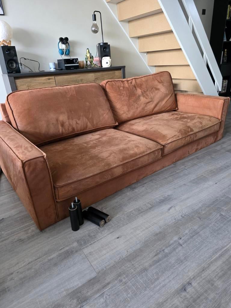 Cognac kleurige bank, Gebruikt, Driepersoons, 75 tot 100 cm, Ophalen of Verzenden