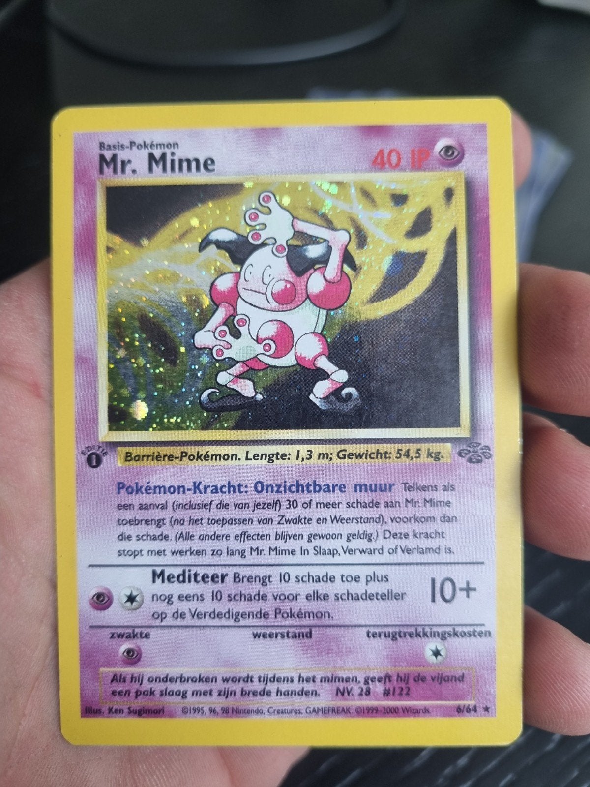 Mr. Mime 6/64 jungle NL 1e editie, holo rare * € 30, Ophalen of Verzenden, Zo goed als nieuw, Losse kaart, Foil