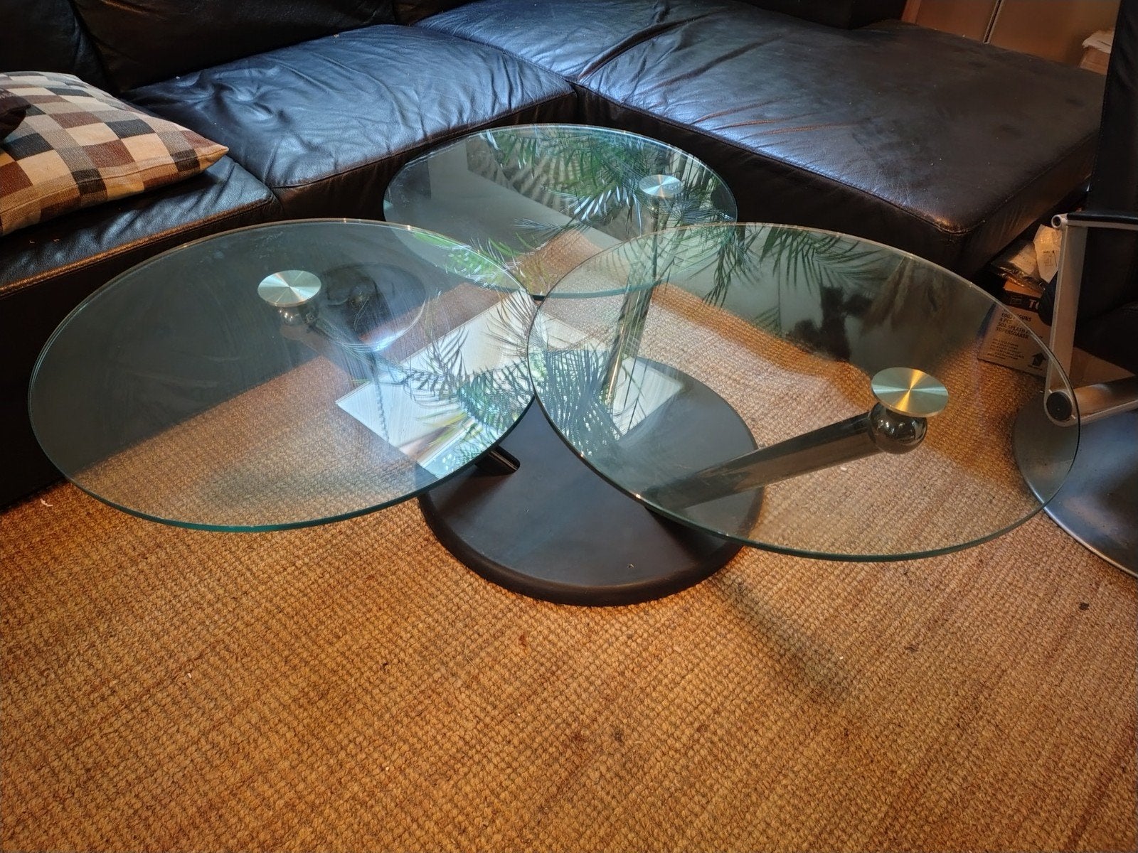 Space age salontafel glas metaal 3 draaibare plateaus rond, Ophalen, 50 tot 100 cm, 50 tot 75 cm, Rond