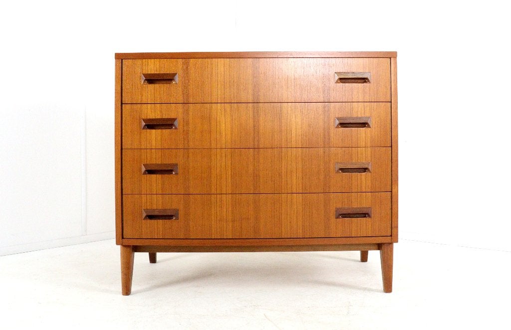 Vintage ladekast commode kast Deens gratis bezorging, -, Teakhout, Zo goed als nieuw, 3 of 4 laden
