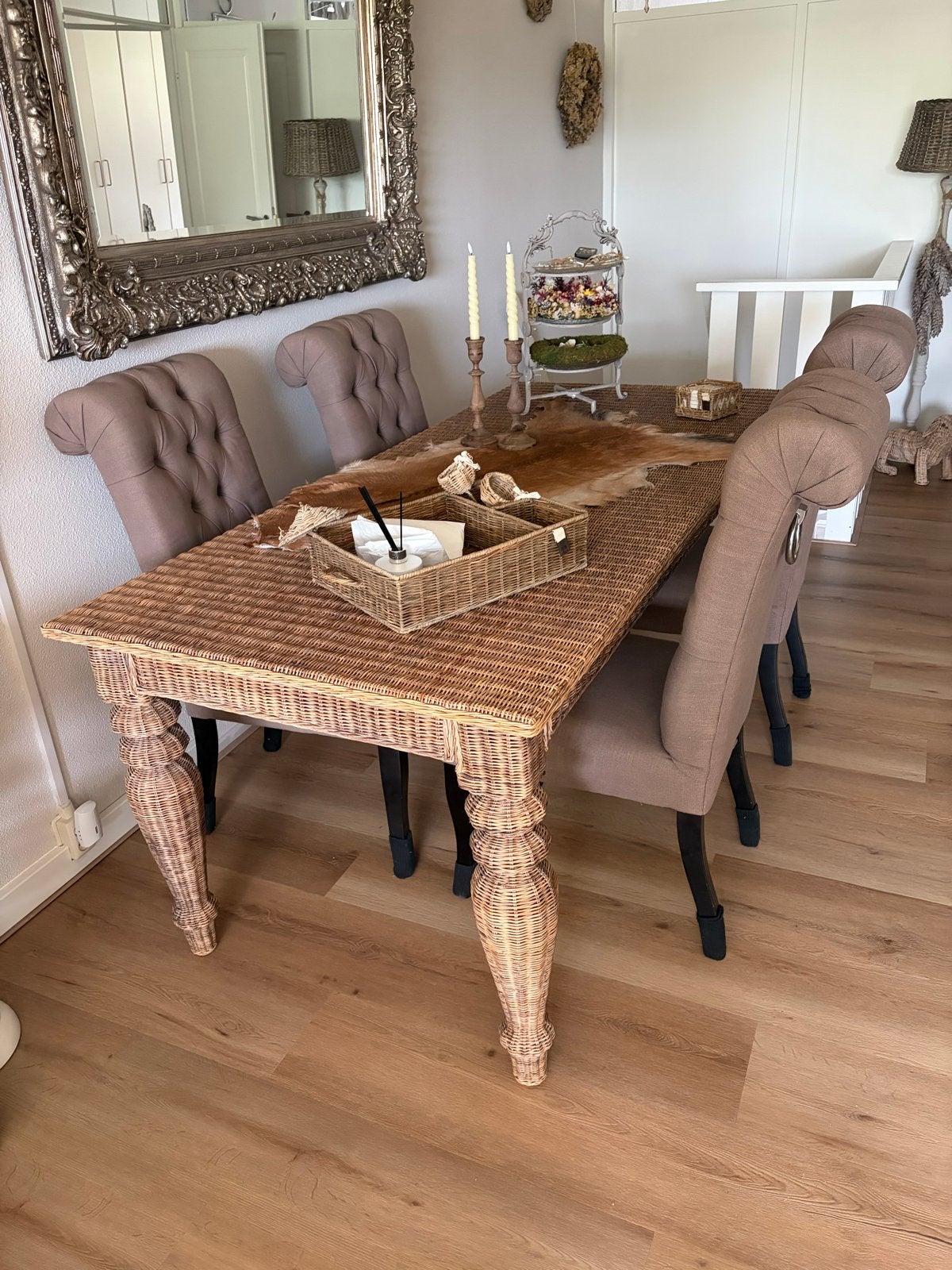 Riviera Maison Rieten Eettafel - 92x202 cm, Huis en Inrichting, Ophalen, Overige materialen, Gebruikt, 200 cm of meer