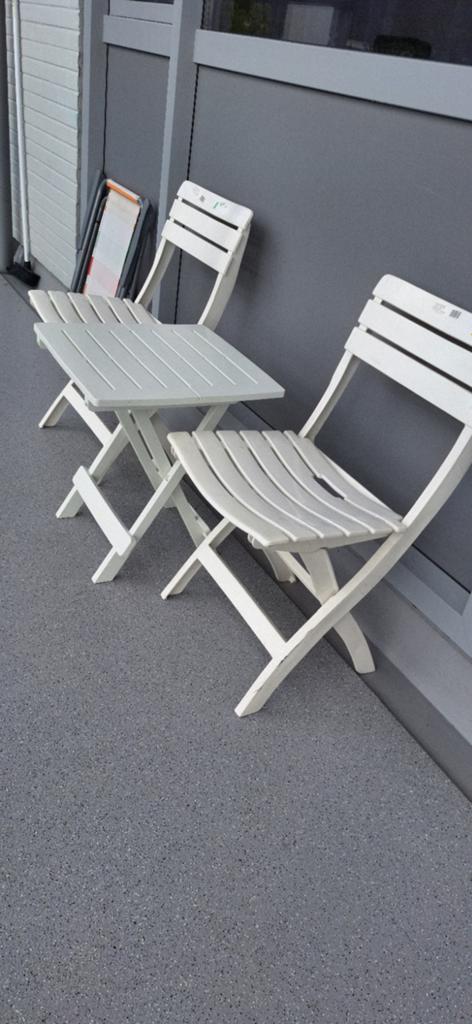 Witte opvouwbare tuinset: 2 stoelen en tafel, Ophalen of Verzenden